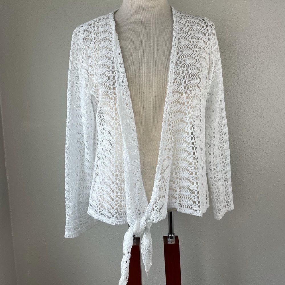 Wear It White Lace Cardigan Style Top Size M EUC